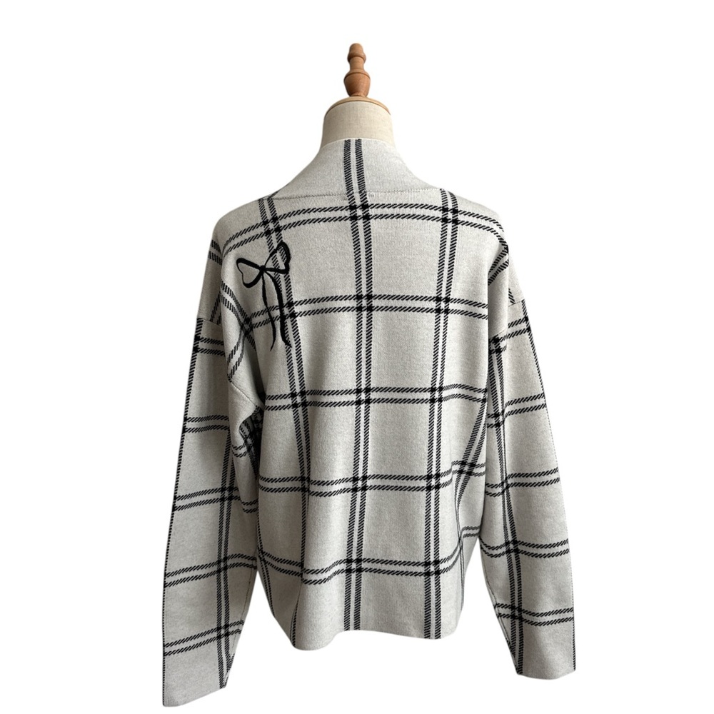 Anthropologie Maeve Carys Mock Neck Sweater Black Off White Bow Size Small New - Picture 4 of 10